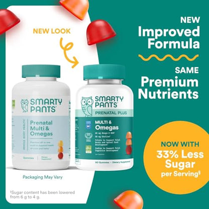 SmartyPants Prenatal Multivitamin Gummies with Omega 3 DHA/EPA, Methylfolate, Biotin, Vitamins D3, C, B12, B6, A, K, and Zinc, Gluten Free, Clean Label - PrimeBioHealth - canada supplements