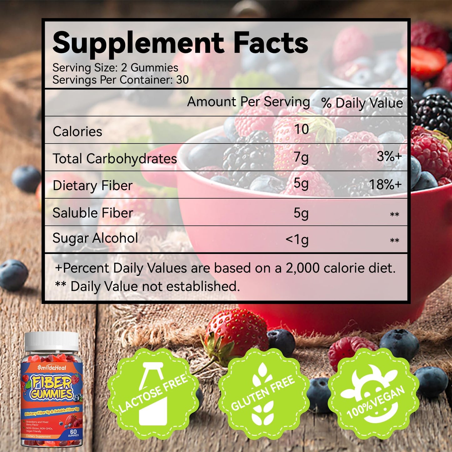 SmildeHeal Fiber Gummies, Dietary Fiber, for Women and Men, Gut Health Support, Non-GMOs, Non-Gluten, Vegan, Mixed Berry and Strawberry Flavor, 60 Count Gummies - PrimeBioHealth - canada supplements