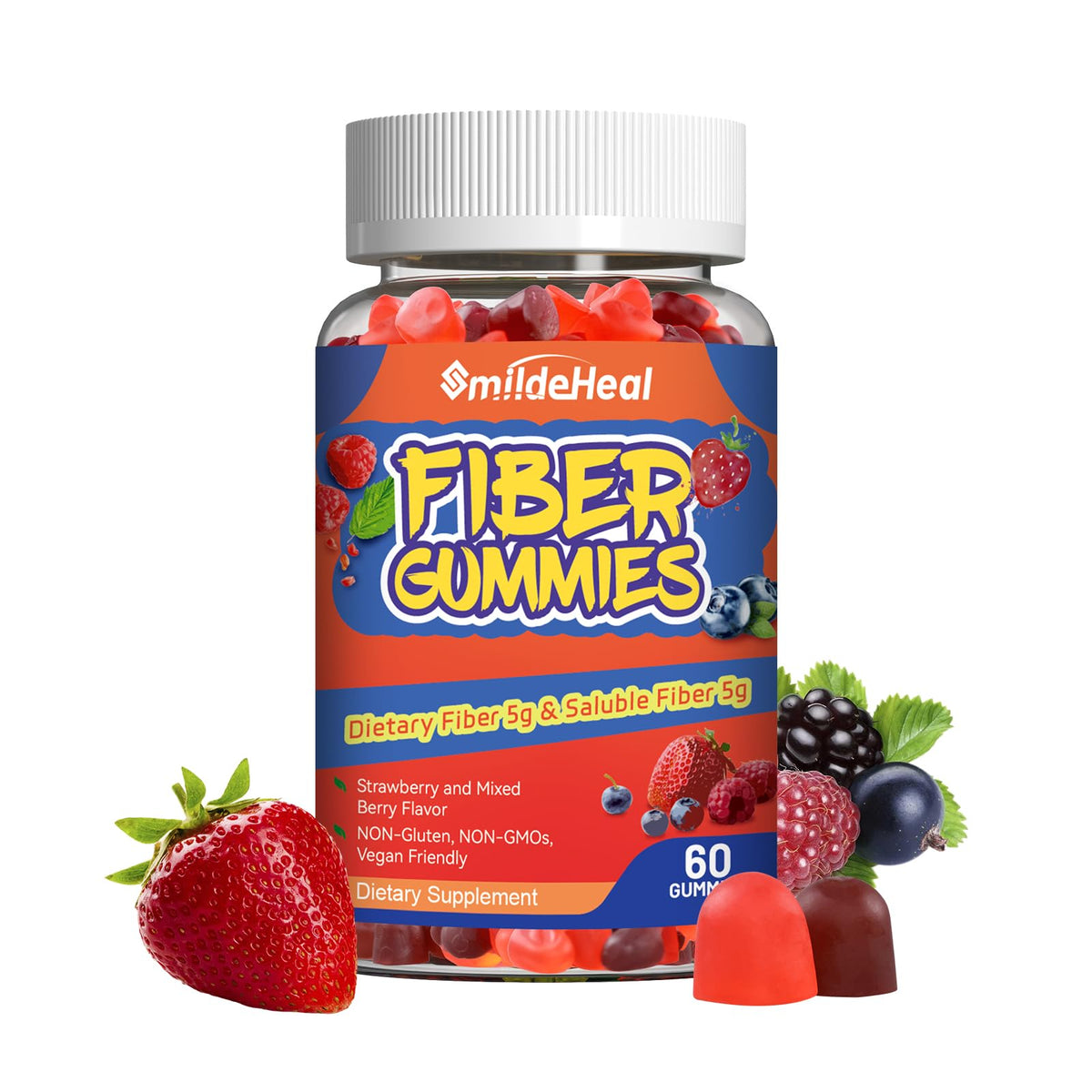 SmildeHeal Fiber Gummies, Dietary Fiber, for Women and Men, Gut Health Support, Non-GMOs, Non-Gluten, Vegan, Mixed Berry and Strawberry Flavor, 60 Count Gummies - PrimeBioHealth - canada supplements
