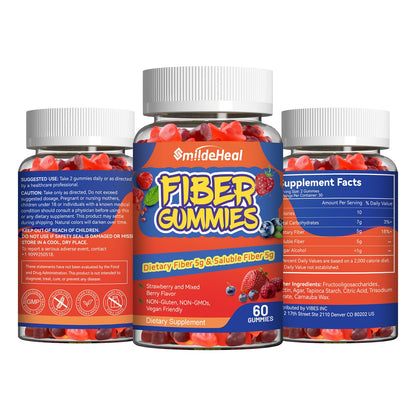 SmildeHeal Fiber Gummies, Dietary Fiber, for Women and Men, Gut Health Support, Non-GMOs, Non-Gluten, Vegan, Mixed Berry and Strawberry Flavor, 60 Count Gummies - PrimeBioHealth - canada supplements