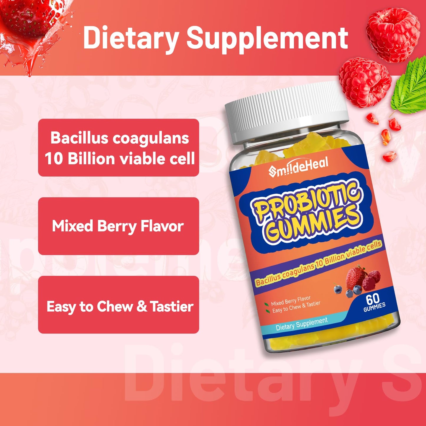 SmildeHeal Probiotic Gummies for Digestive Health - 10 Billion CFU Bacillus Coagulans - Vegan & Non-GMO - Immune & Digestive Support for Men & Women - PrimeBioHealth - canada supplements