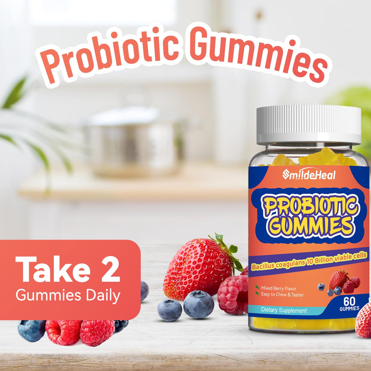 SmildeHeal Probiotic Gummies for Digestive Health - 10 Billion CFU Bacillus Coagulans - Vegan & Non-GMO - Immune & Digestive Support for Men & Women - PrimeBioHealth - canada supplements