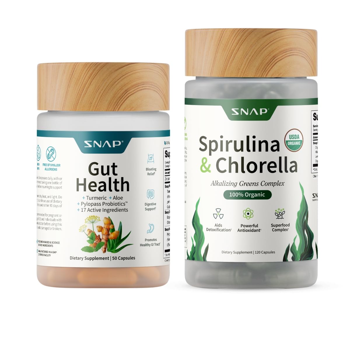 Snap Supplements Gut Health Lipase Supplement & Organic Spirulina Chlorella Bundle–Probiotic + Greens–Supports Digestion, Detox, Energy & Immune Health, 50 - PrimeBioHealth - canada supplements