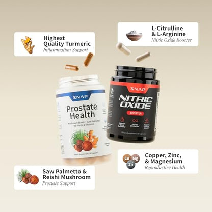 Snap Supplements Prostate Health & Nitric Oxide Supplement Bundle for Men, 90 + 60 Vegetarian Capsules (1 Month Supply) - PrimeBioHealth - canada supplements