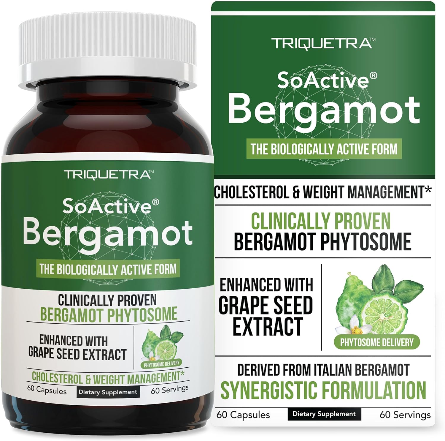 SoActive Bergamot: 2.5X More Effective, Italian Citrus Bergamot Phytosome - Clinically Validated | Enhanced with Grape Seed Extract - Supports Cholesterol & Weight Management (60 Capsules) - PrimeBioHealth - canada supplements