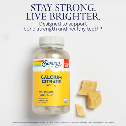 Solaray Calcium Citrate 1000mg - Chelated Calcium Supplement - Supports Bone Strength and Healthy Teeth - Easy to Digest - PrimeBioHealth - canada supplements