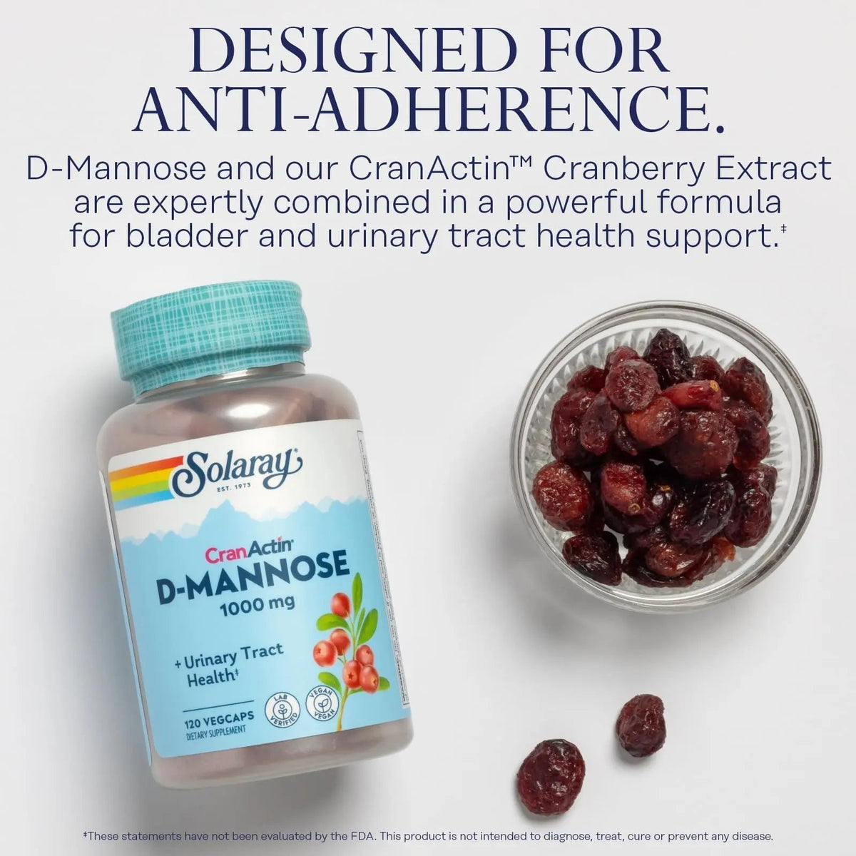 SOLARAY D-Mannose 1000mg with CranActin Cranberry Supplement 400mg, Urinary Tract Health & Bladder Support Capsules with Vitamin C, Vegan, 60 Day Guarantee, 60 Servings, 120 VegCaps (120 CT) - PrimeBioHealth - canada supplements