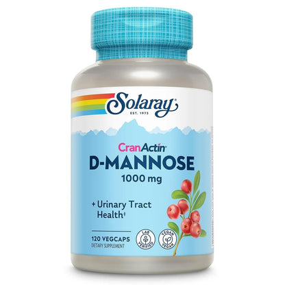 SOLARAY D-Mannose 1000mg with CranActin Cranberry Supplement 400mg, Urinary Tract Health & Bladder Support Capsules with Vitamin C, Vegan, 60 Day Guarantee, 60 Servings, 120 VegCaps (120 CT) - PrimeBioHealth - canada supplements