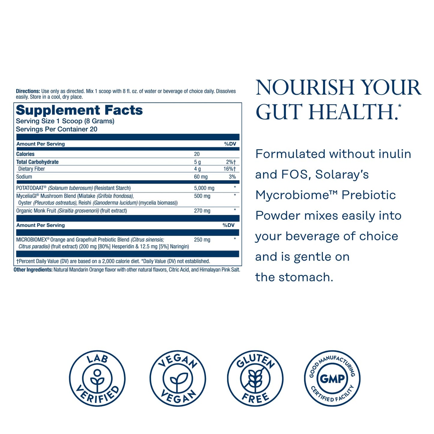 SOLARAY Mycrobiome Prebiotic Powder, Prebiotics for Women and Men, Digestive Nutritional Supplements for Colon and Gut Health, Easy-to-Mix, Non-Bloating Formula, - PrimeBioHealth - canada supplements