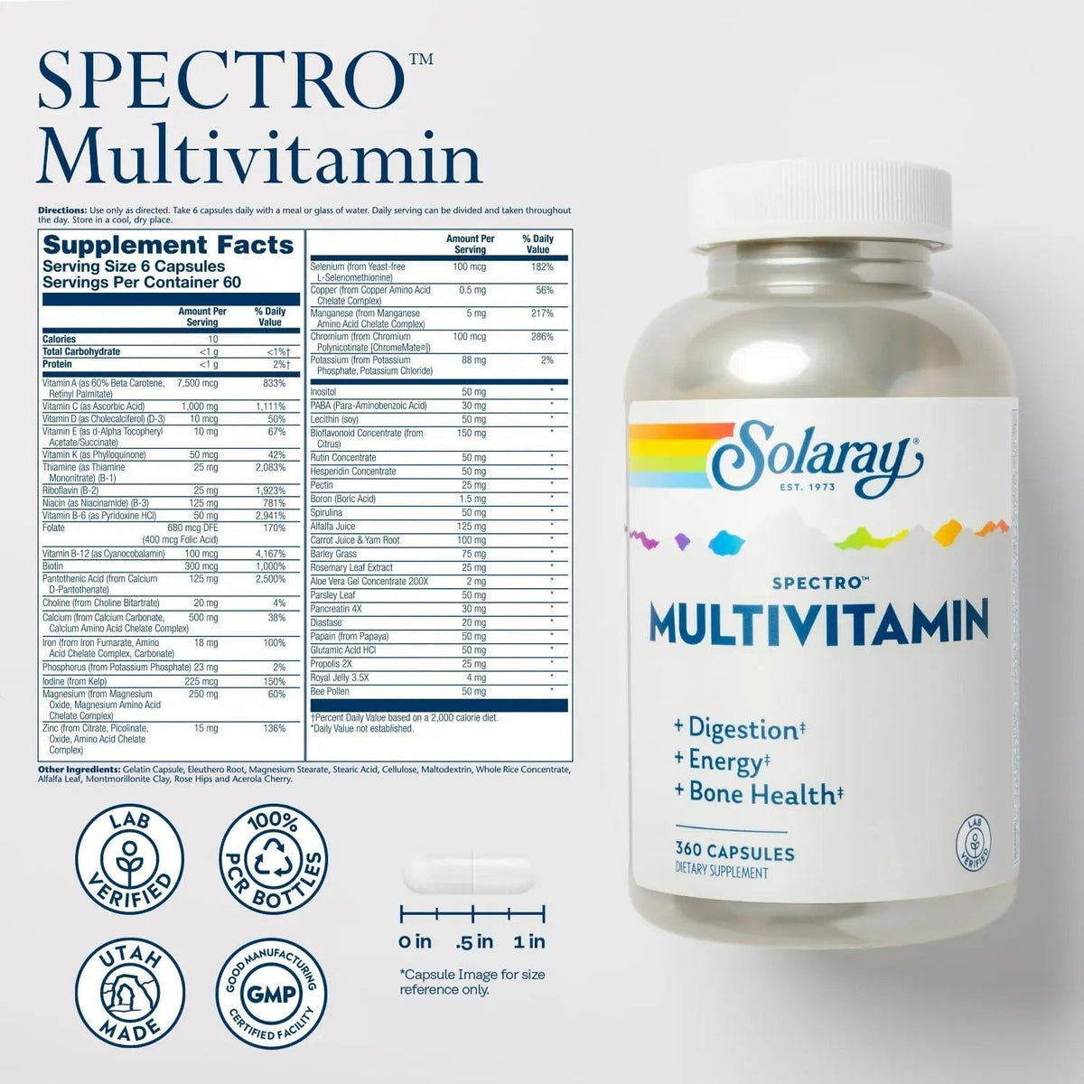 SOLARAY Spectro Multivitamin with Iron - Multi Vitamin with Calcium, Magnesium, Energizing Greens, Herbs & Digestive Enzymes - PrimeBioHealth - canada supplements