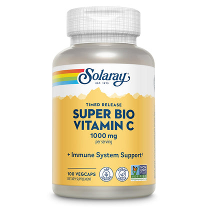 SOLARAY Super Bio Vitamin C 1000mg, Buffered, Two-Stage Timed Release with Bioflavonoids, Immune Support Supplement, High Absorption, Vegan, 60-Day Guarantee – 250 VegCaps - PrimeBioHealth - canada supplements