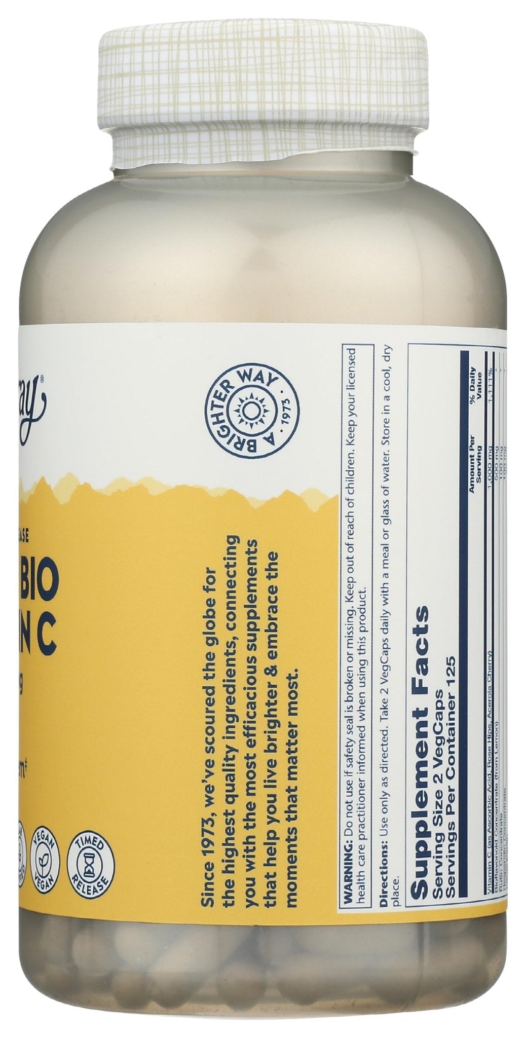 SOLARAY Super Bio Vitamin C 1000mg, Buffered, Two-Stage Timed Release with Bioflavonoids, Immune Support Supplement, High Absorption, Vegan, 60-Day Guarantee – 250 VegCaps - PrimeBioHealth - canada supplements