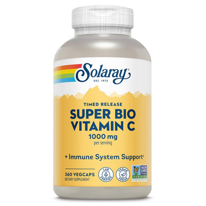 SOLARAY Super Bio Vitamin C 1000mg, Buffered, Two-Stage Timed Release with Bioflavonoids, Immune Support Supplement, High Absorption, Vegan, 60-Day Guarantee – 250 VegCaps - PrimeBioHealth - canada supplements