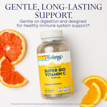 SOLARAY Super Bio Vitamin C 1000mg, Buffered, Two-Stage Timed Release with Bioflavonoids, Immune Support Supplement, High Absorption, Vegan, 60-Day Guarantee – 250 VegCaps - PrimeBioHealth - canada supplements