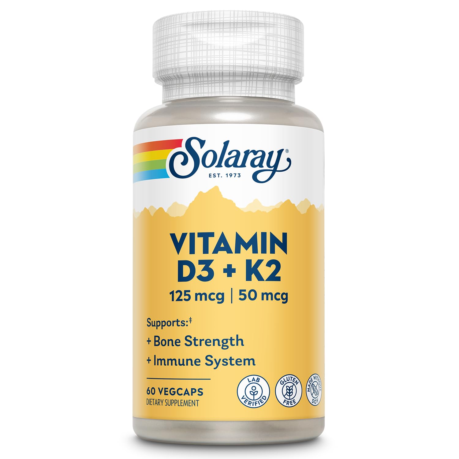 SOLARAY Vitamin D3 K2 - Bone Health and Immune Support Supplement - With 5000 IU Vitamin D as Vit D3 and 50 mcg Vitamin K2 as Menoquinone MK7, Made Without Soy, 60-Day Guarantee, 120 Serv, 120 VegCaps - PrimeBioHealth - canada supplements
