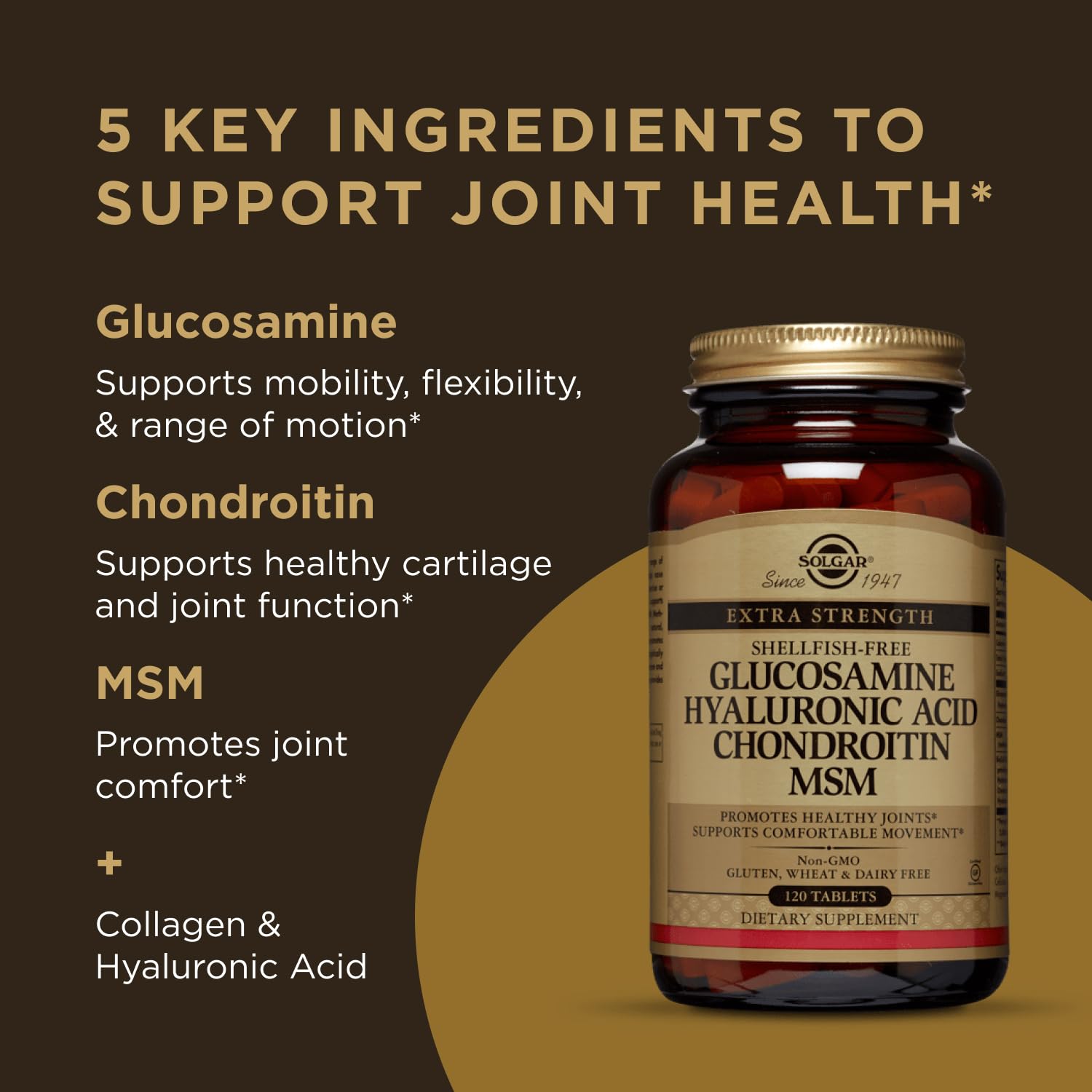 Solgar Glucosamine Hyaluronic Acid Chondroitin MSM, 120 Tablets - Supports Healthy Joints - Supports Range of Motion & Flexibility - Extra Strength, Shellfish Free - PrimeBioHealth - canada supplements