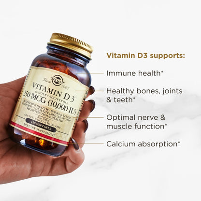 Solgar Vitamin D3 (Cholecalciferol) 250 MCG (10,000 IU), 120 Softgels - Helps Maintain Healthy Bones & Teeth - Immune System Support - PrimeBioHealth - canada supplements