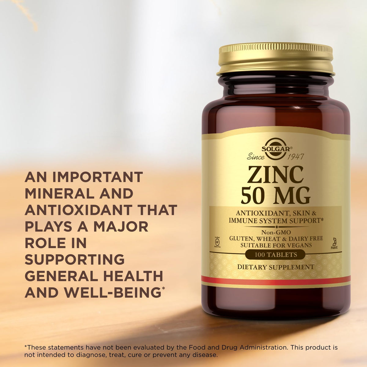 Solgar Zinc 50 mg, 100 Tablets - Zinc for Healthy Skin, Taste & Vision - Immune System & Antioxidant Support - Supports Cell Growth & DNA Formation - PrimeBioHealth - canada supplements