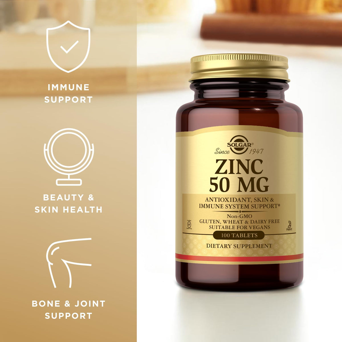 Solgar Zinc 50 mg, 100 Tablets - Zinc for Healthy Skin, Taste & Vision - Immune System & Antioxidant Support - Supports Cell Growth & DNA Formation - PrimeBioHealth - canada supplements