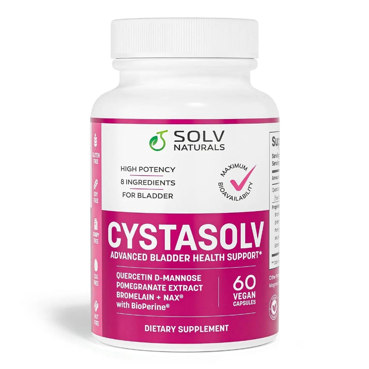 SOLV NATURALS CYSTASOLV Bladder & Pelvic Discomfort Formula - Enjoy Less Urgency & Flares* with Daily IC/BPS UTI Support – Premium Bladder & Urinary Support for Women & Men - 60 Vegan Capsules - PrimeBioHealth - canada supplements