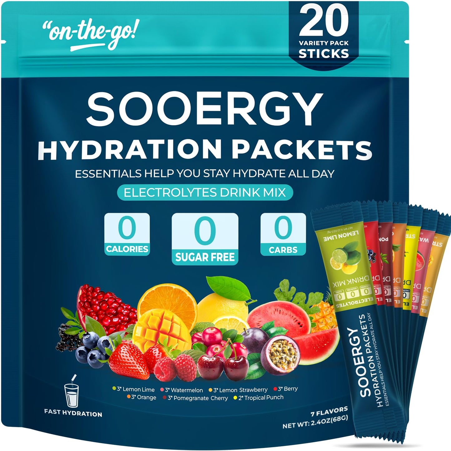 Sooergy Electrolytes Powder Packets Sugar Free Hydration Packets, 7 Flavors Liquid Daily IV Electrolyte Drink Mixes for Rehydration - PrimeBioHealth - canada supplements