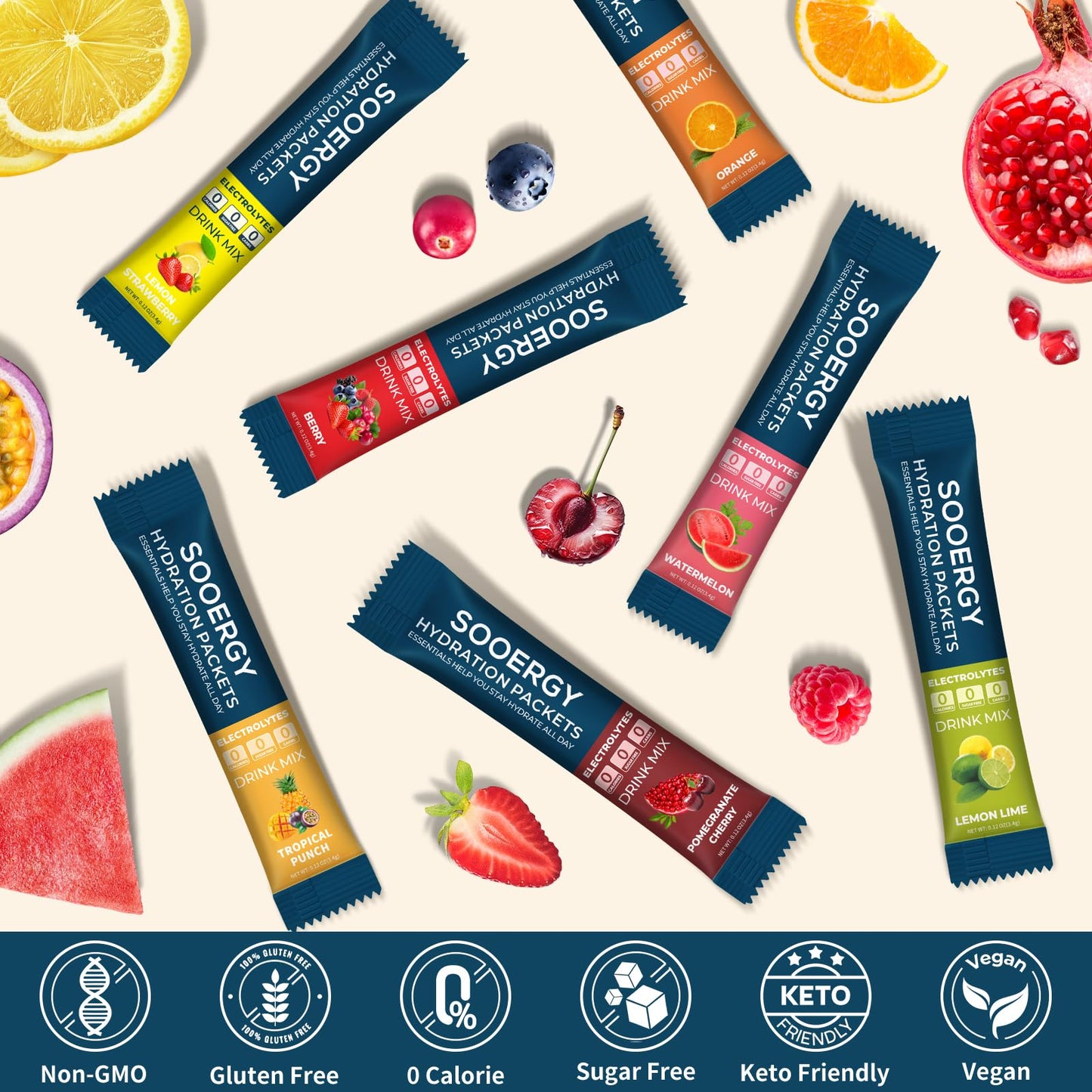 Sooergy Electrolytes Powder Packets Sugar Free Hydration Packets, 7 Flavors Liquid Daily IV Electrolyte Drink Mixes for Rehydration - PrimeBioHealth - canada supplements