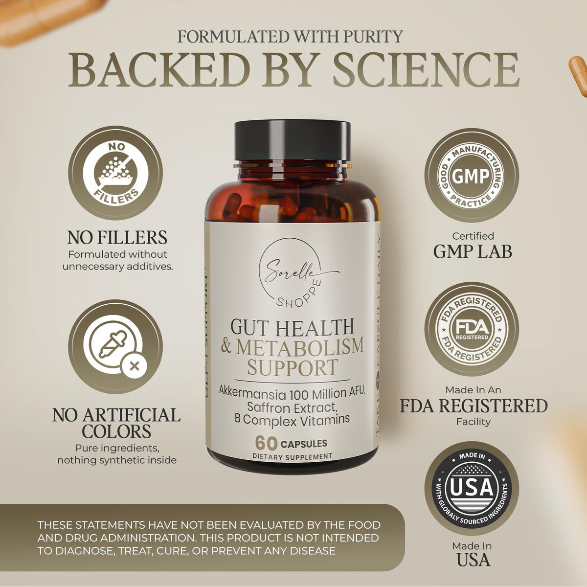SORELLE SHOPPE Akkermansia Muciniphila Probiotic + Saffron + B Complex | Core Gut Health & Daily Wellness | Mood & Metabolism Support - PrimeBioHealth - canada supplements