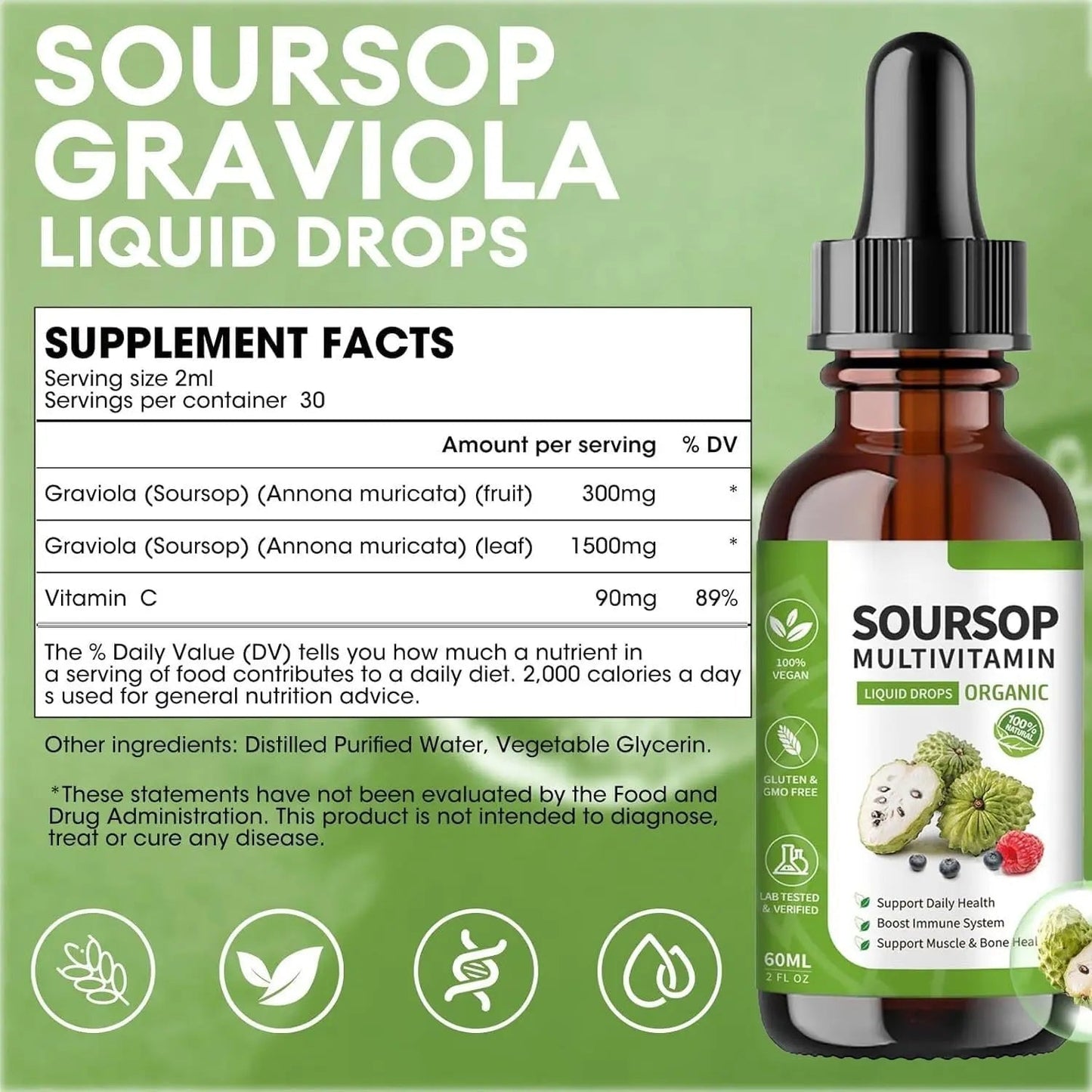 Soursop Bitters Liquid 2 Fl Oz, Soursop Graviola Leaf Extract Liquid Drop, Soursop Multivitamin Liquid Drops Organic for Cell Support, Immune System, Relax - PrimeBioHealth - canada supplements