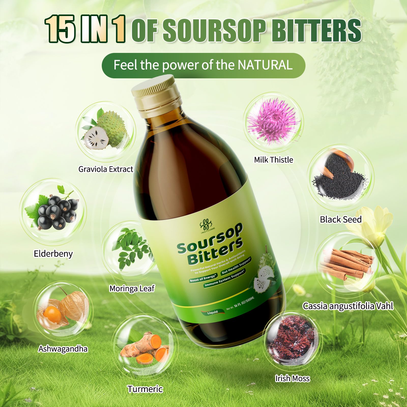 Soursop Bitters Liquid for Digestive Health,Gut Detox&Cleanse,Antioxidant,Immune Support,Skin Health-Pure 15 Herb Guanabana Tea with Black Seed,Moringa & Turmeric - PrimeBioHealth - canada supplements