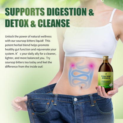 Soursop Bitters Liquid for Digestive Health,Gut Detox&Cleanse,Antioxidant,Immune Support,Skin Health-Pure 15 Herb Guanabana Tea with Black Seed,Moringa & Turmeric - PrimeBioHealth - canada supplements