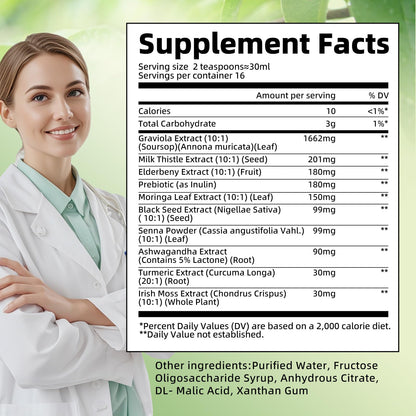 Soursop Bitters Liquid for Digestive Health,Gut Detox&Cleanse,Antioxidant,Immune Support,Skin Health-Pure 15 Herb Guanabana Tea with Black Seed,Moringa & Turmeric - PrimeBioHealth - canada supplements