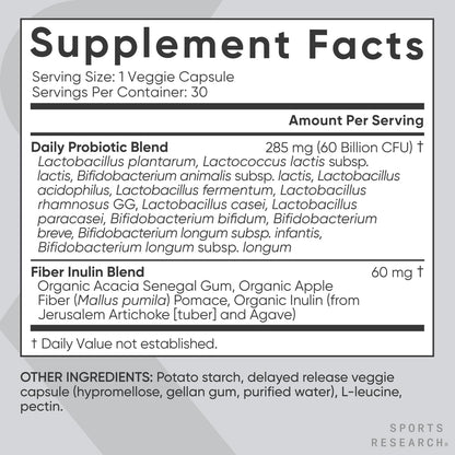 Sports Research Daily Probiotics with Prebiotics, 60 Billion CFU - Vegan Capsules for Gut Health & Digestive Support, Probiotics for Women & Men - PrimeBioHealth - canada supplements