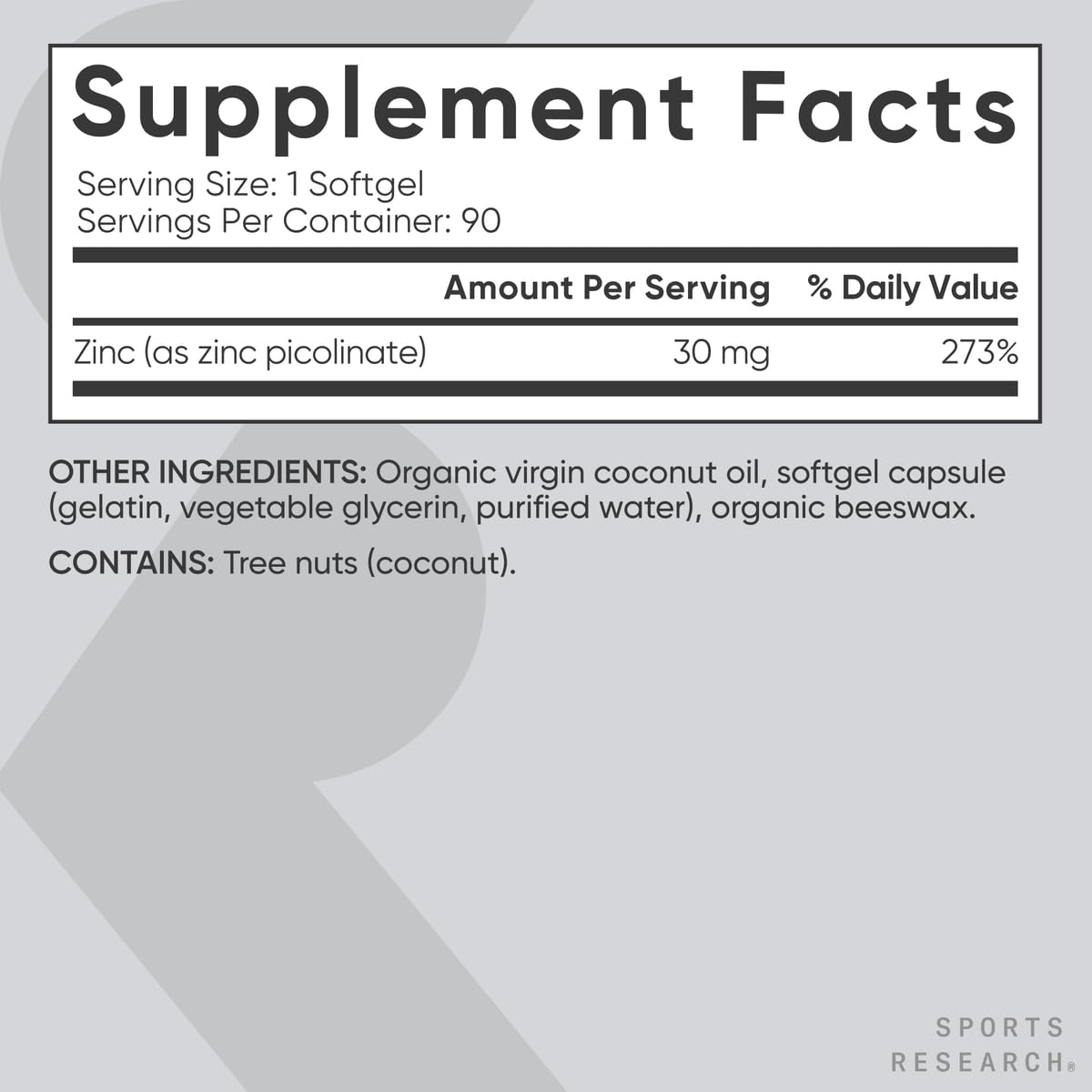 Sports Research High Potency Zinc Picolinate 30mg with Organic Coconut Oil | Highly Absorbable Zinc Supplement for Healthy Immune & Enzyme Function - PrimeBioHealth - canada supplements
