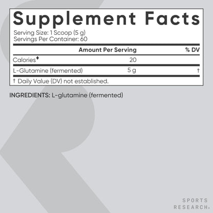Sports Research L-Glutamine - Workout Recovery, Immune Health & Gut Health Support - 5 G Per Serving - 10.58 Oz - PrimeBioHealth - canada supplements