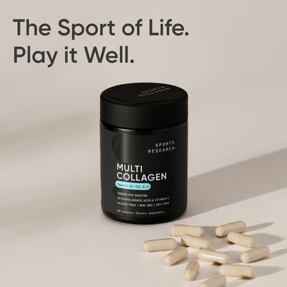 Sports Research® Multi Collagen Pills for Women & Men - Collagen Peptides (Type I, II, III, V, X) Enhanced with Hyaluronic Acid & Vitamin C - Gluten Free ­· Non-GMO - 90 Capsules - PrimeBioHealth - canada supplements