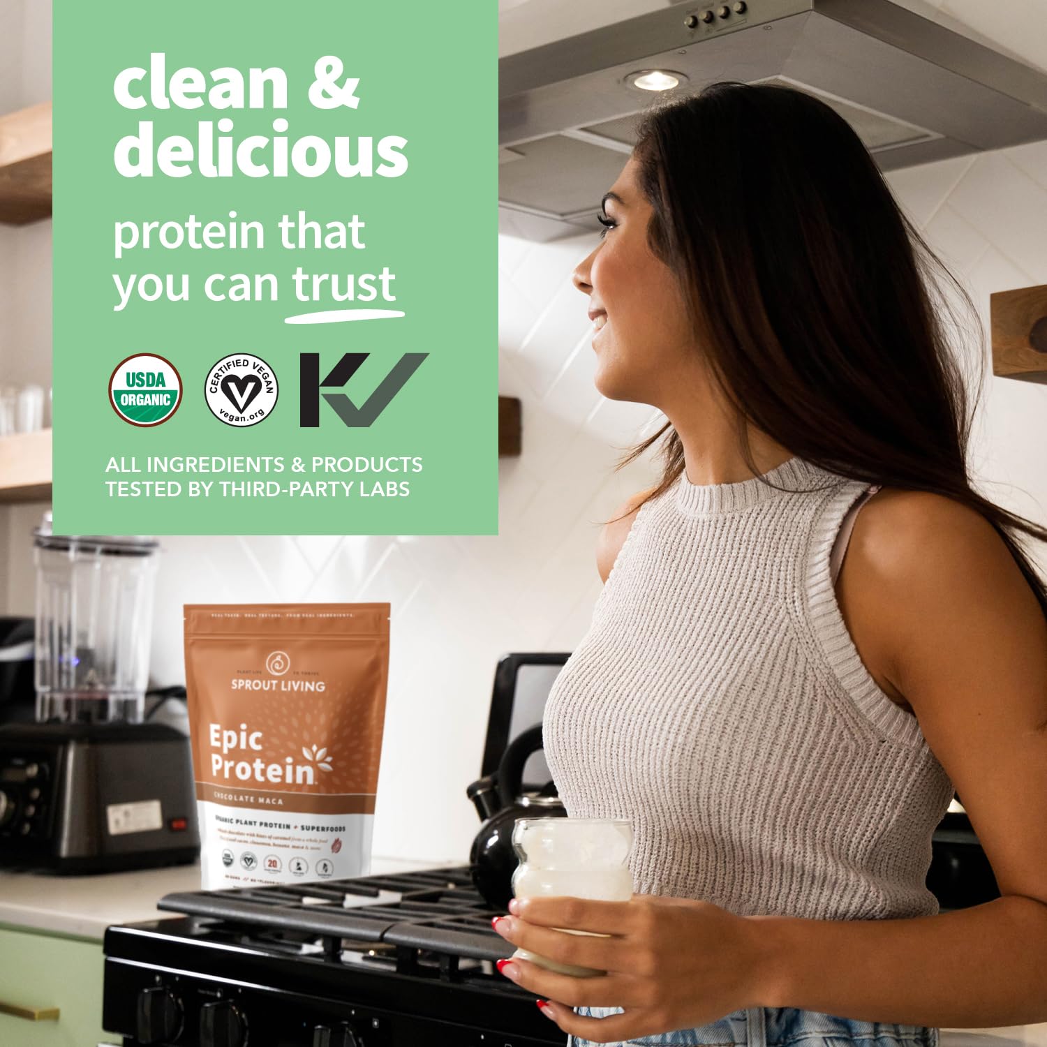 Sprout Living Epic Protein, Plant Based Protein & Superfoods Powder, Chocolate Maca Powder | 20 Grams Organic Protein Powder, Vegan, Non Dairy, Non-GMO, Gluten Free - PrimeBioHealth - canada supplements