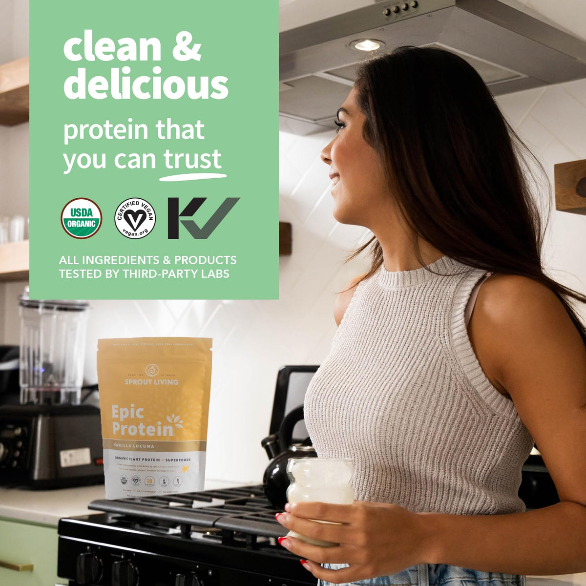 Sprout Living Epic Protein, Plant Based Protein & Superfoods Powder, Vanilla Lucuma Powder | 20 Grams Organic Protein Powder, Vegan, Non Dairy, Non-GMO, Gluten Free, Low Sugar (1 Pound, 12 Servings) - PrimeBioHealth - canada supplements