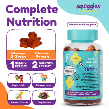 Squiggles Kids Multivitamin + Iron Gummies - Low Sugar Gummy Vitamins with Iron Supplements for Kids - PrimeBioHealth - canada supplements