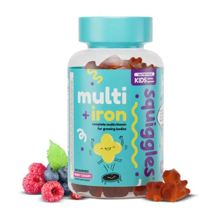 Squiggles Kids Multivitamin + Iron Gummies - Low Sugar Gummy Vitamins with Iron Supplements for Kids - PrimeBioHealth - canada supplements