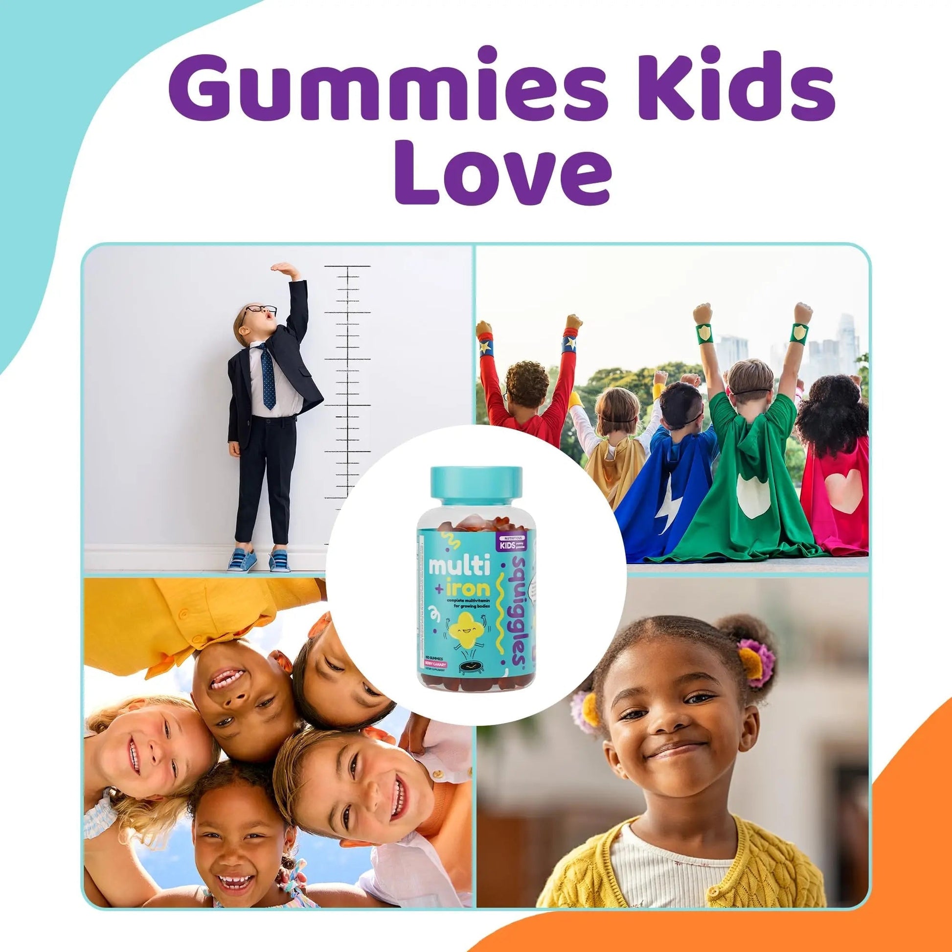 Squiggles Kids Multivitamin + Iron Gummies - Low Sugar Gummy Vitamins with Iron Supplements for Kids - PrimeBioHealth - canada supplements