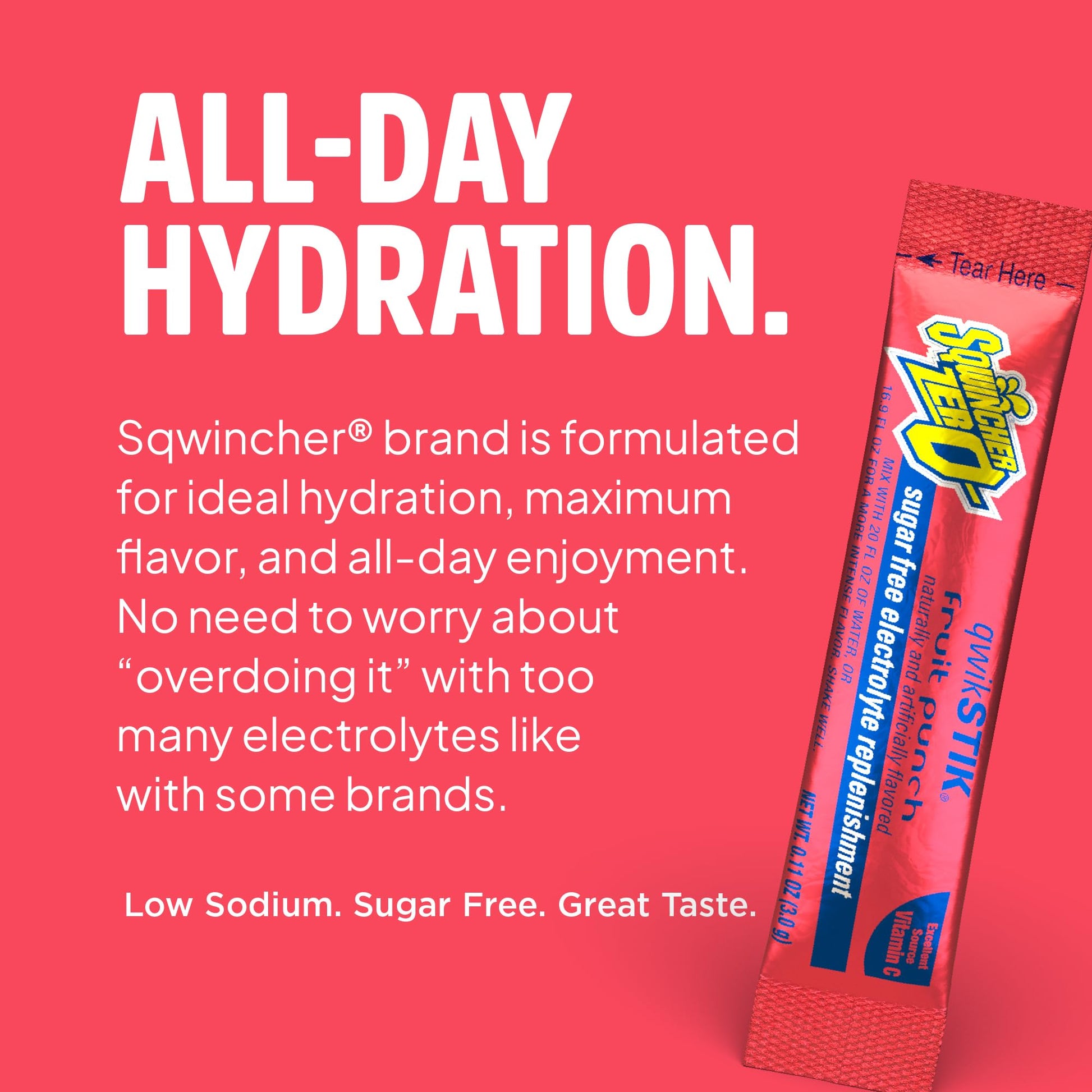 Sqwincher Zero Qwik Stik, Fruit Punch, Sugar Free, Low Calorie, Low Sodium Electrolyte Powder Hydration Drink Mix, .11 0z Packet (Pack of 50) - PrimeBioHealth - canada supplements