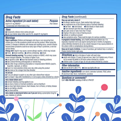 St. Joseph Aspirin Pain Reliever (NSAID) 81mg, Enteric Safety Coated, Adult Low Dose Aspirin, 365 ct - PrimeBioHealth - canada supplements
