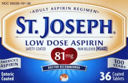 St. Joseph Aspirin Pain Reliever (NSAID) 81mg, Enteric Safety Coated, Adult Low Dose Regimen, 36 ct - PrimeBioHealth - canada supplements