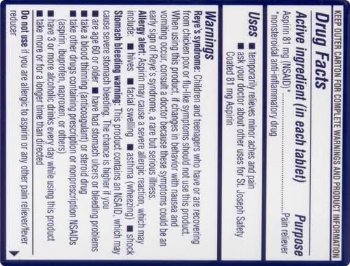 St. Joseph Aspirin Pain Reliever (NSAID) 81mg, Enteric Safety Coated, Adult Low Dose Regimen, 36 ct - PrimeBioHealth - canada supplements