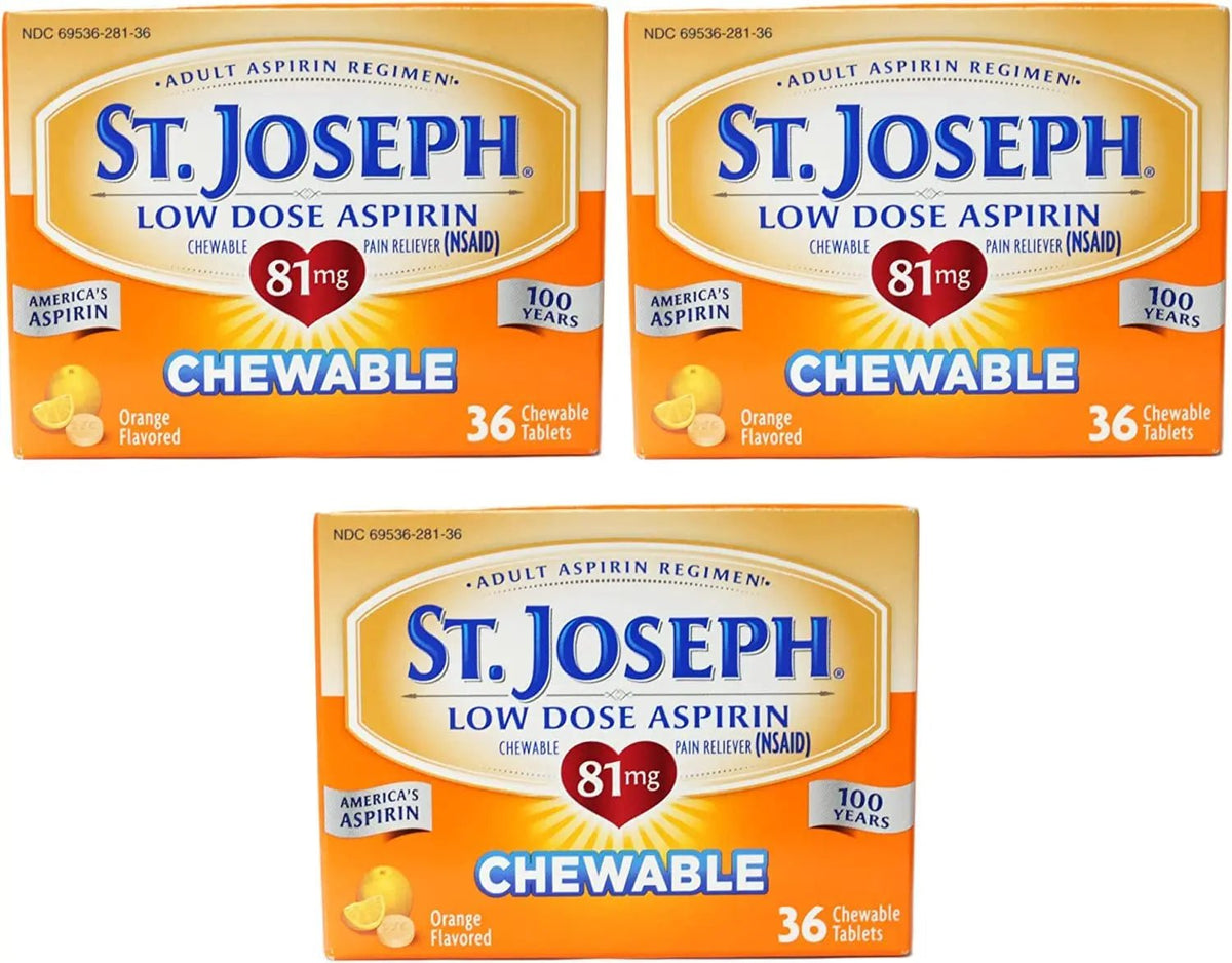 St. Joseph Orange Chewable 81mg Aspirin, 36 Tablets (Pack of 3) - PrimeBioHealth - canada supplements