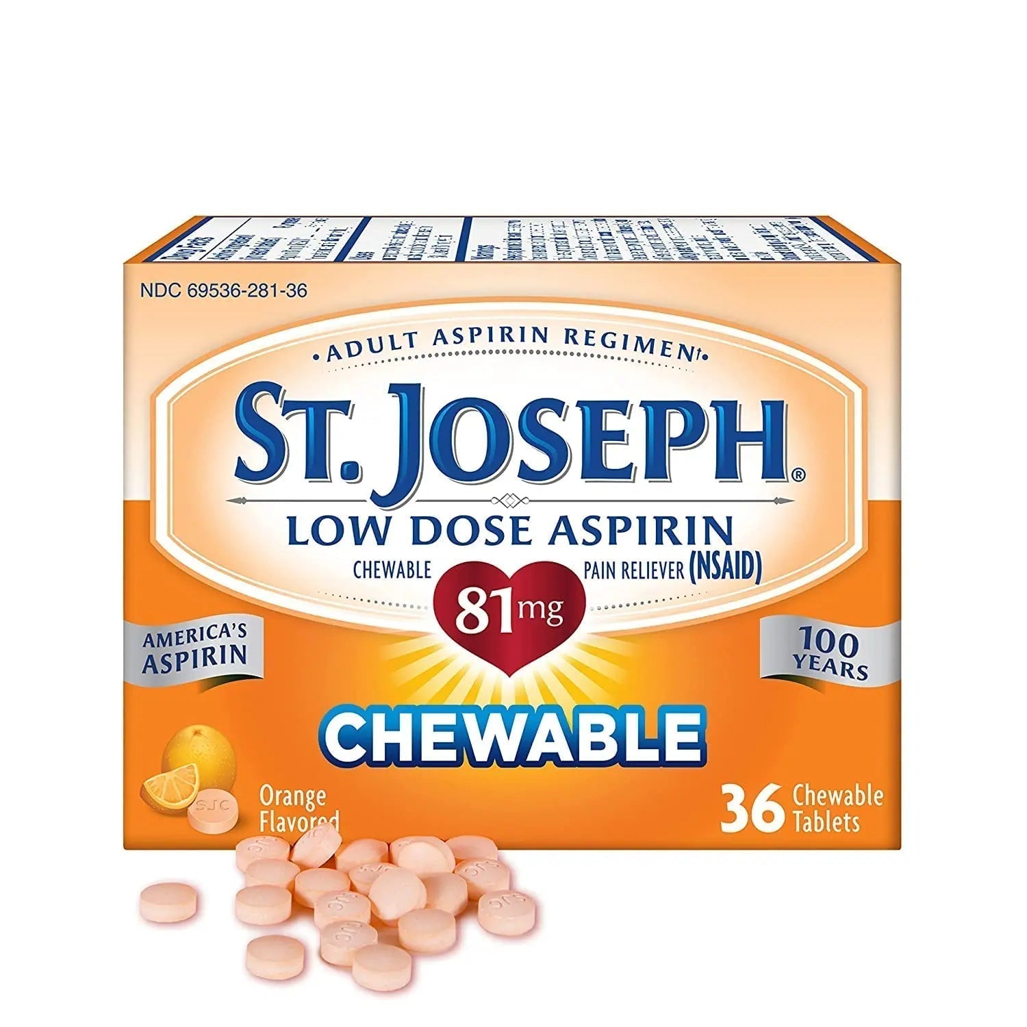 St. Joseph Orange Chewable 81mg Aspirin, 36 Tablets (Pack of 3) - PrimeBioHealth - canada supplements