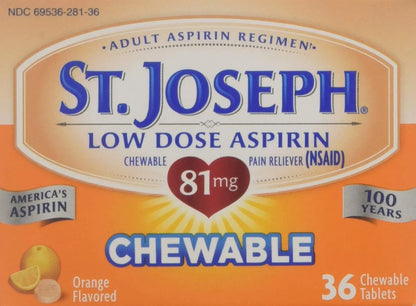 St. Joseph Orange Chewable 81mg Aspirin, 36 Tablets (Pack of 6) - PrimeBioHealth - canada supplements