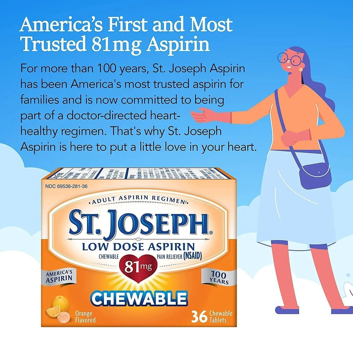 St. Joseph St. Joseph Aspirin Chewable Orange, Orange 36 tabs 81 mg(Pack of 3) - PrimeBioHealth - canada supplements
