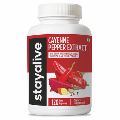 STAY ALIVE Cayenne Pepper Capsules, 6-in-1 Capsicum Blend w/Ginger, Garlic, Turmeric, Beet Root, and Black Pepper Extract, 120 Cayenne Capsules, - PrimeBioHealth - canada supplements