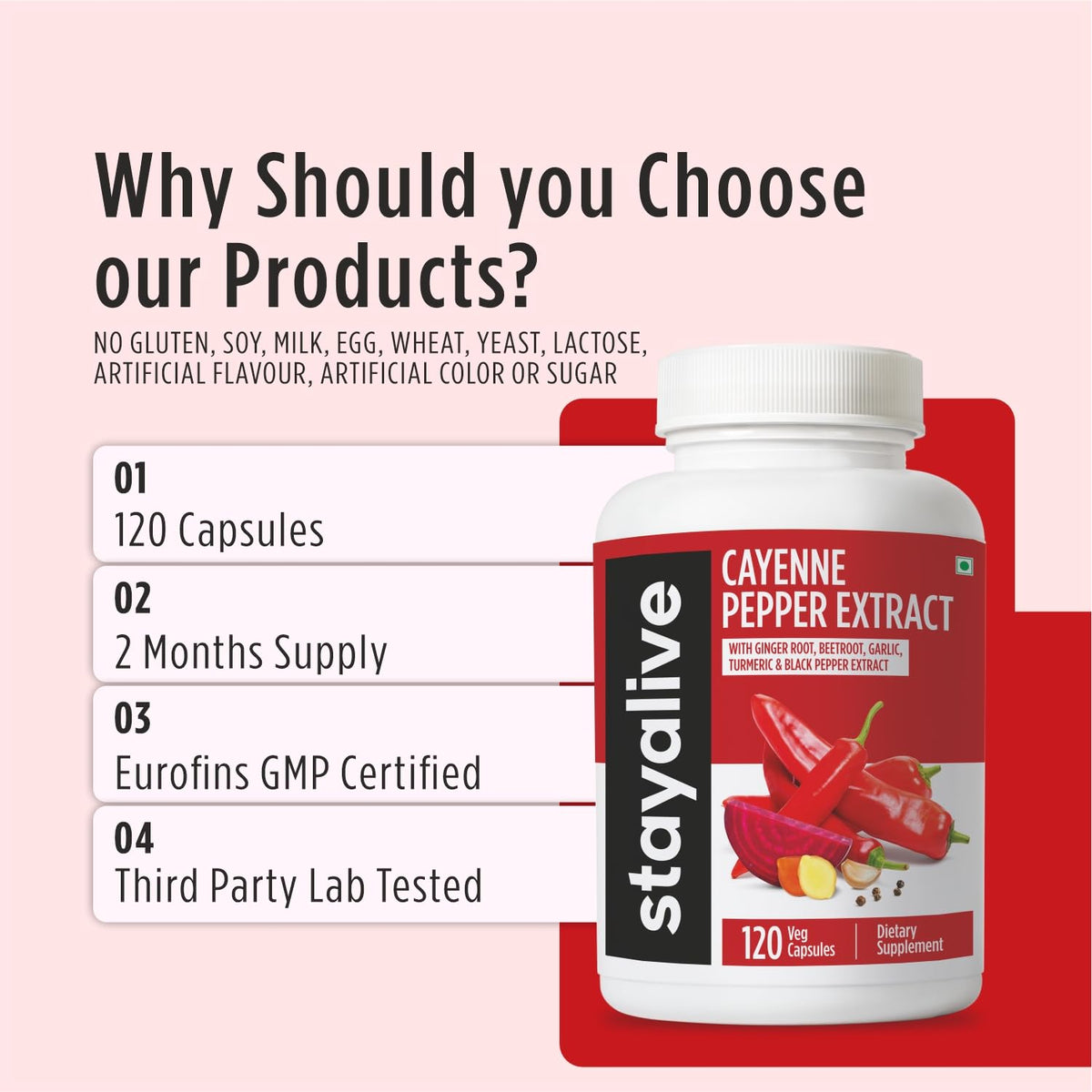 STAY ALIVE Cayenne Pepper Capsules, 6-in-1 Capsicum Blend w/Ginger, Garlic, Turmeric, Beet Root, and Black Pepper Extract, 120 Cayenne Capsules, - PrimeBioHealth - canada supplements